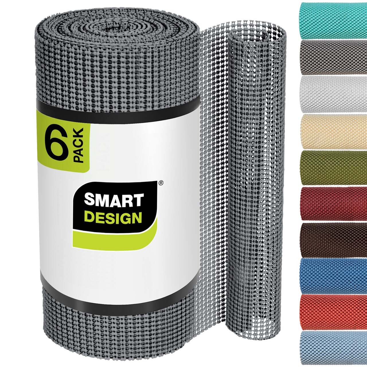 Smart Design Classic Grip Shelf Liner - 18 inch x 30 feet Total (Set of 6 Rolls) - Graphite Gray